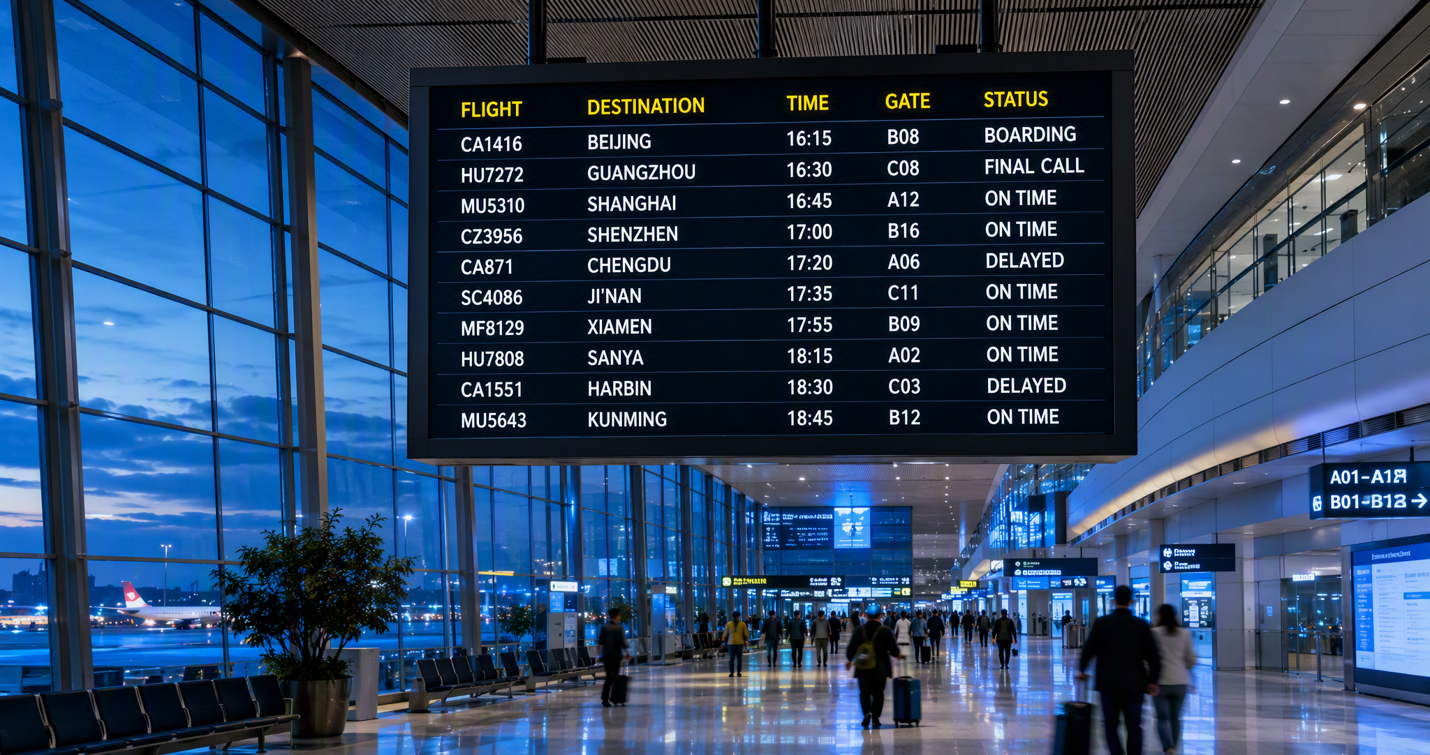 Airport terminal with FIDS board